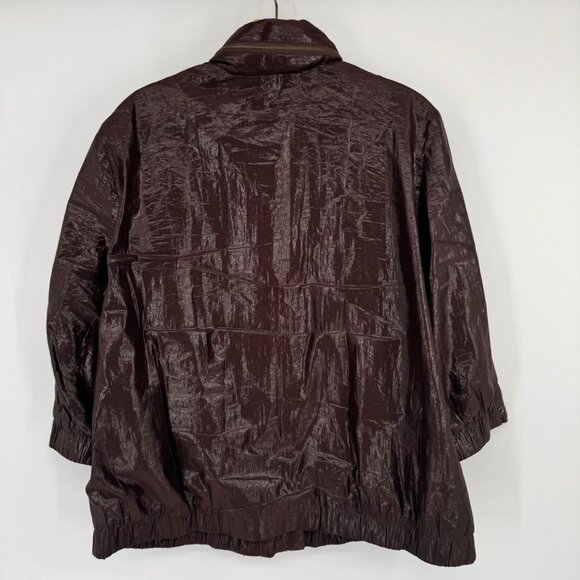 Chicos 3 Womens Size XL Brown iridescent rain Jacket Pockets hidden hood - Picture 10 of 13